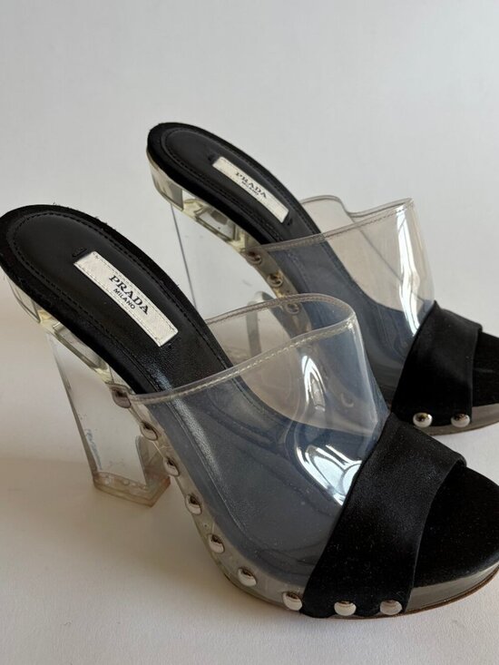 Prada Shoes - VINTAGE PRADA 2010 RUNWAY CLEAR STUDDED HEELS